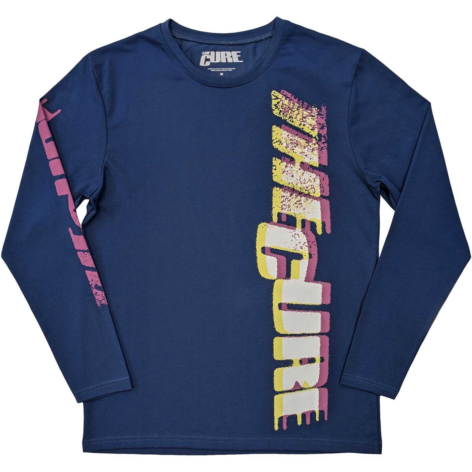 Pertemba FR - Apparel The Cure Unisex volwassen Glitch katoenen T-shirt met lange mouwen en logo M denimblauwe kleur