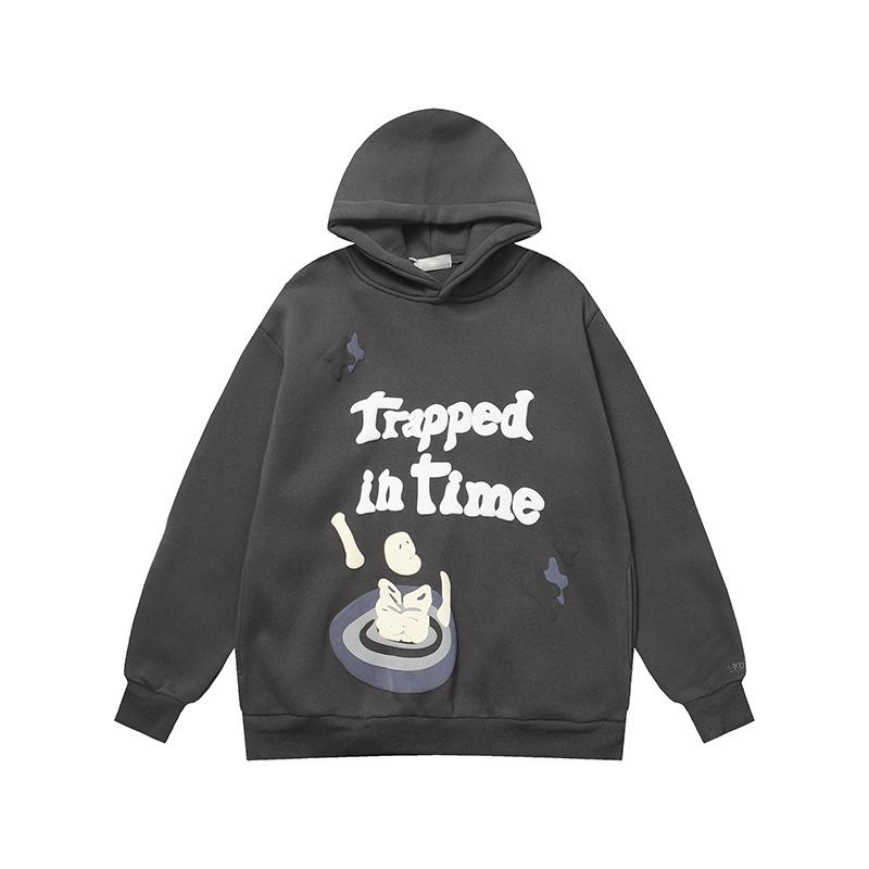 VantaGoods Broken Planet High Street Heren Foam Letter Print Hoodie Medium donkergrijze kleur
