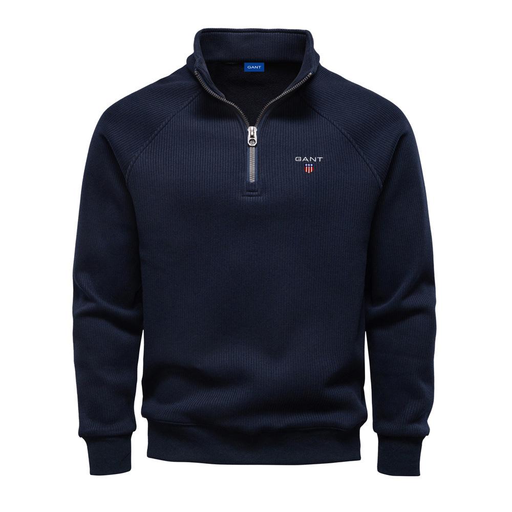 Gant 2025 New Autumn/Winter Embroidery Half Zipper Hoodie Stand Up Collar Trendy Versatile Plush Men's Hoodie L