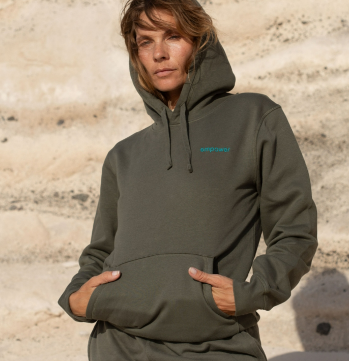 Inaska Damen vegan Hoodie Unisex Empower Khaki TÃ¼rkis