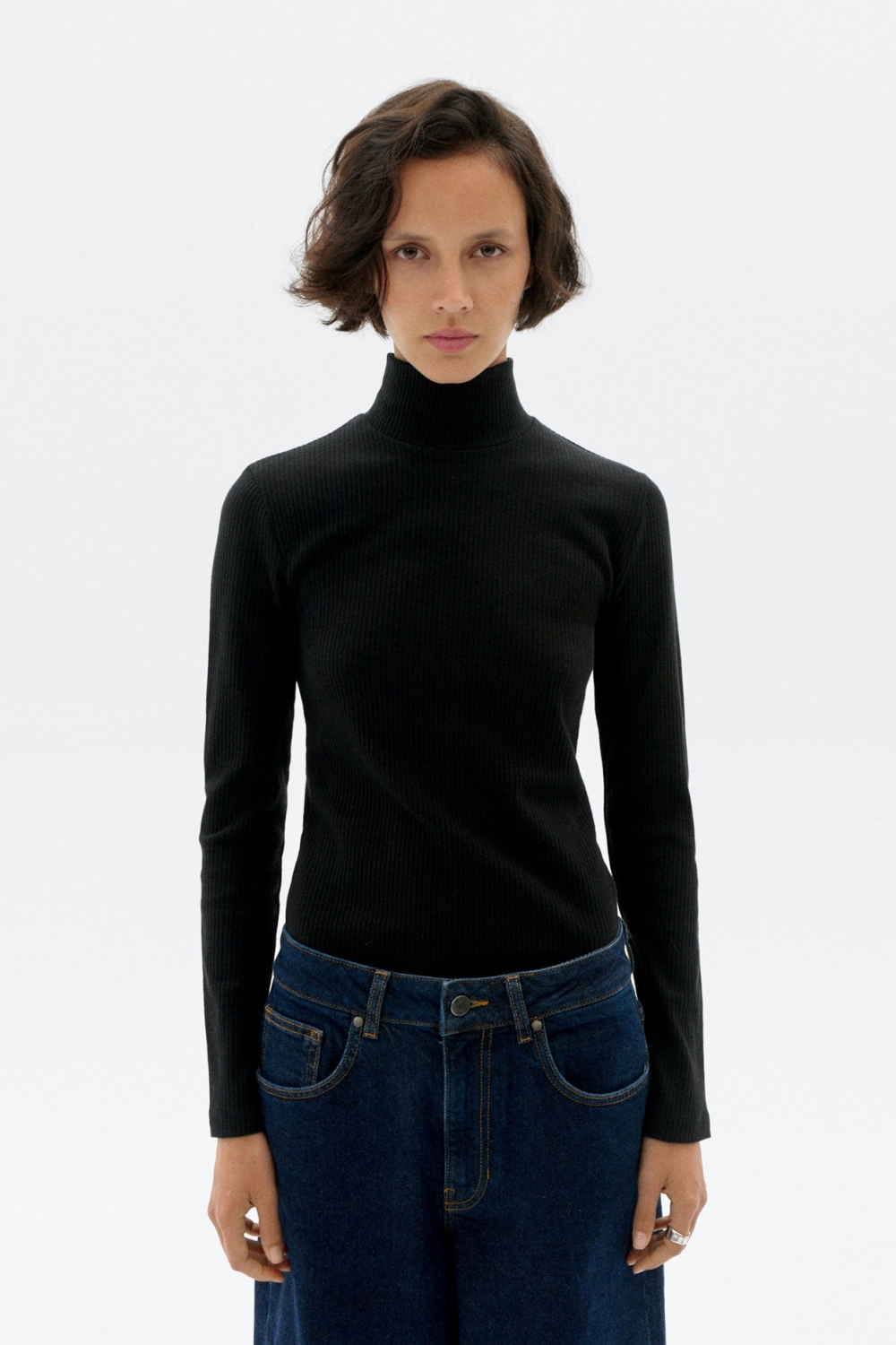 Thinking mu Damen vegan Top Rollkragenpullover Aine Schwarz