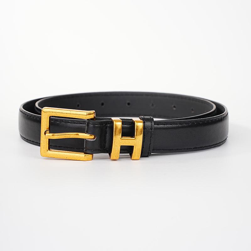 Millioner Vintage H Buckle PU Women's Belt – Fashionable & Versatile for Jeans & Pants 105 cm (excluding buckle) zwart