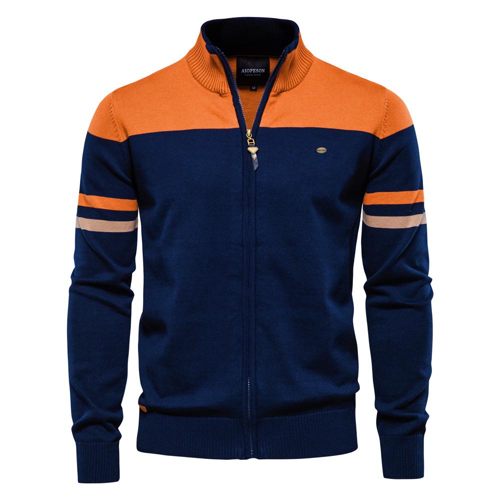 AIOPESON Men Fashion 2023 Nieuwe Herfst En Winter 100% Katoen Heren Rits Vest Casual Patchwork Mode Jeugd Gebreide Truien Voor Mannen S 55-65 kg oranje