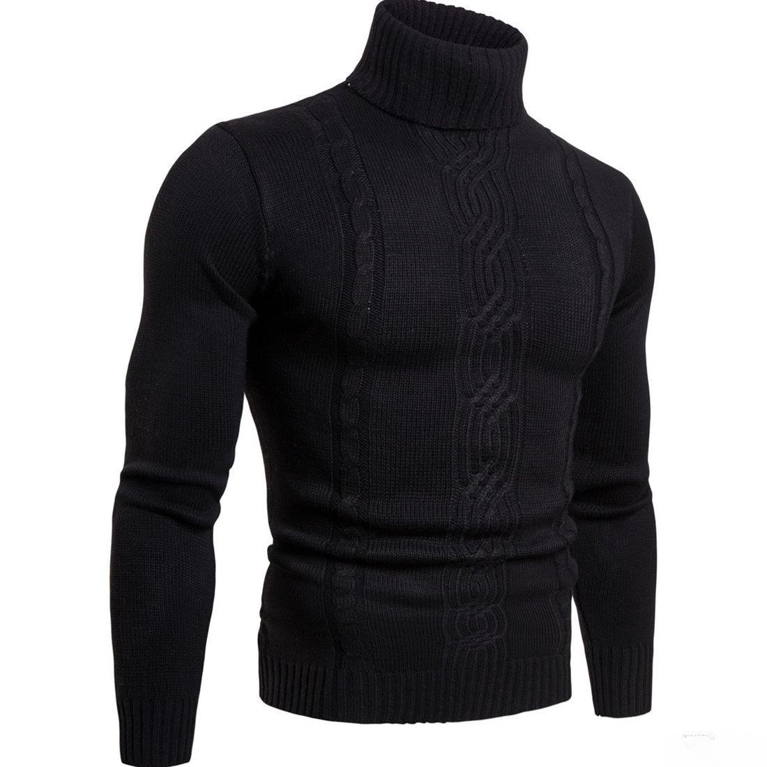 Lucky Black Cat Heren gebreide truien Casual gevlochten dubbele kraag Tops Winter Man hoge hals dikke warme trui XXL