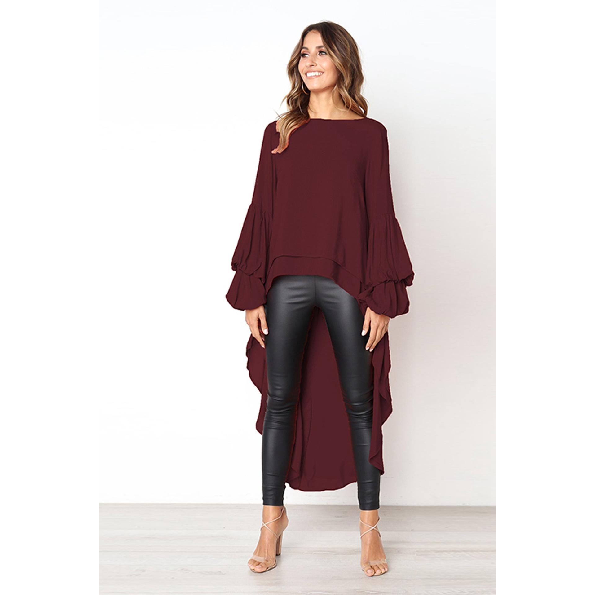 Boho berry Dames herfst winter pullover chiffon shirt met lange mouwen onregelmatige chiffon top voor dames M