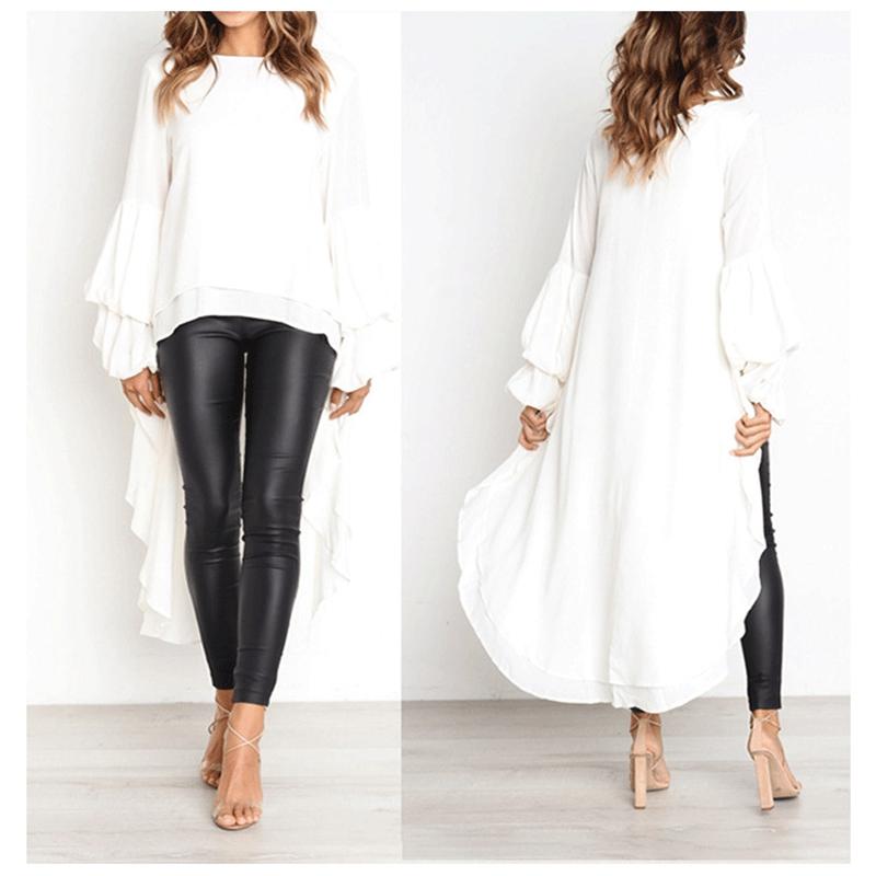 Boho berry Dames herfst winter pullover chiffon shirt met lange mouwen onregelmatige chiffon top voor dames S