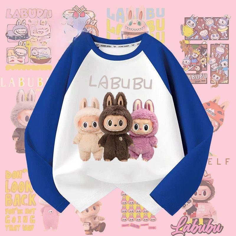KIDSW Autumn Labubu Children's Pure Cotton Long-sleeved T-shirt, Girls' Casual Top T-shirt 120