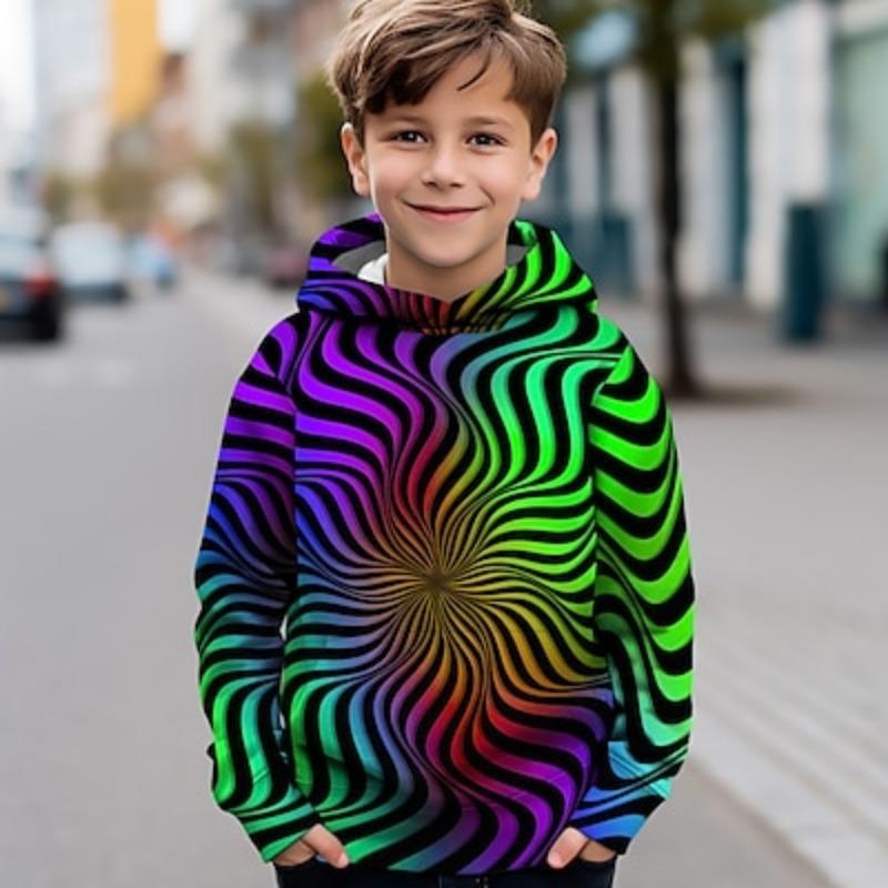 ETST WENDY 012 Kinderen Jongens Hoodie Lange Mouw 3D Print Gradiënt Kinderen Tops Mode Dagelijks Dagelijks Binnen Buiten Normale Pasvorm 3-13 Jaar 160CM