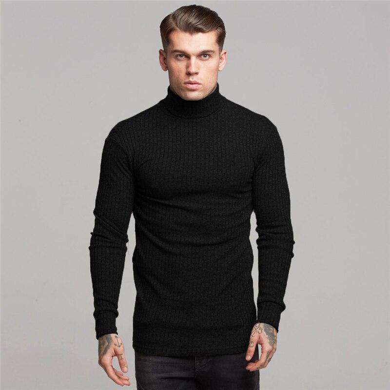 Muscleguys Gebreide trui met halflange hals voor heren, Koreaanse stijl, effen halve coltrui, T-shirt met lange mouwen, hete verkopende casual tops XL zwart