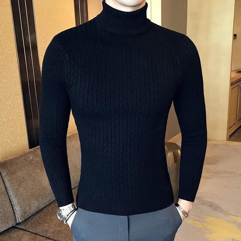 KING BILLION Herfst Winter Turtleneck Truien Warme Effen Kleur Heren Trui Slanke Pullover Heren Gebreide Trui Bottoming Shirt Asia M zwart
