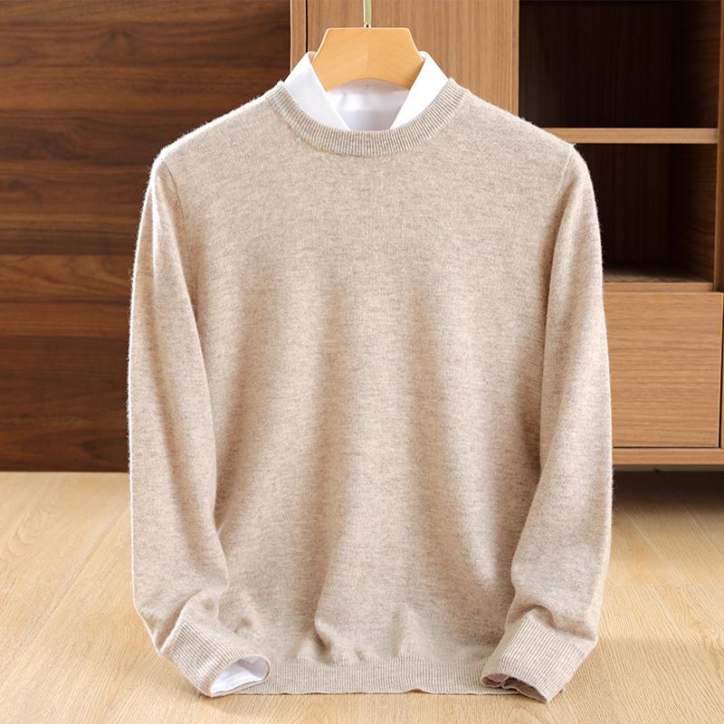 QingHe Cashmere Heren kasjmiertrui Qinghe kasjmier 30% kasjmier 70% wol heren herfst en winter kasjmier zacht en warm M beige