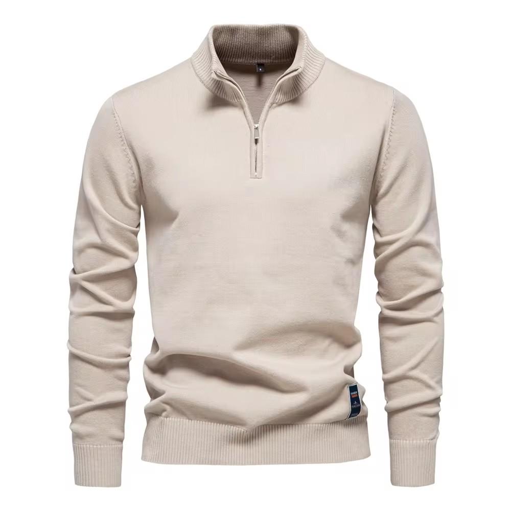 AIOPESON Heren Kwart Rits Katoenen Pullover Truien Effen Kleur Casual Social Knit Mock Neck Polo Truien voor Heren EUR L 75-85kg