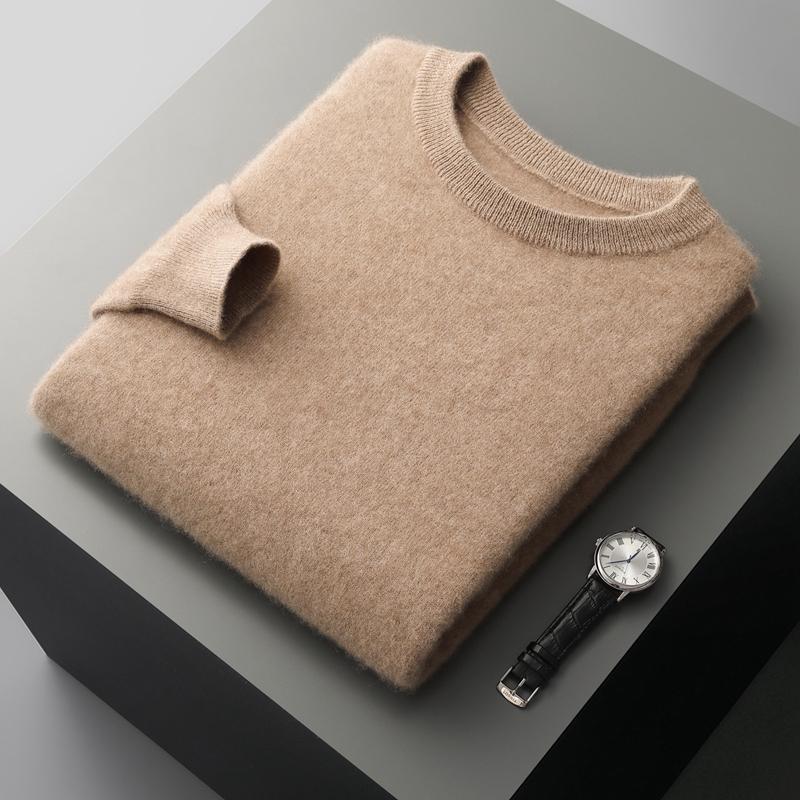 QingHe Cashmere Heren kasjmiertrui Qinghe kasjmier 30% kasjmier 70% wol Heren herfst- en winter kasjmiertrui zacht en warm XL bruin