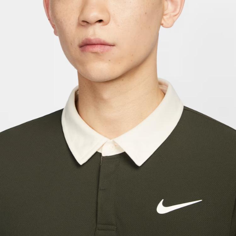 Nike Dri-FIT ADVCourt Slam SS25 Quick-Dry Sports Polo Long Sleeve Tennis Shirt Men Tops Redwood Light-Ivory White IB8142-355
