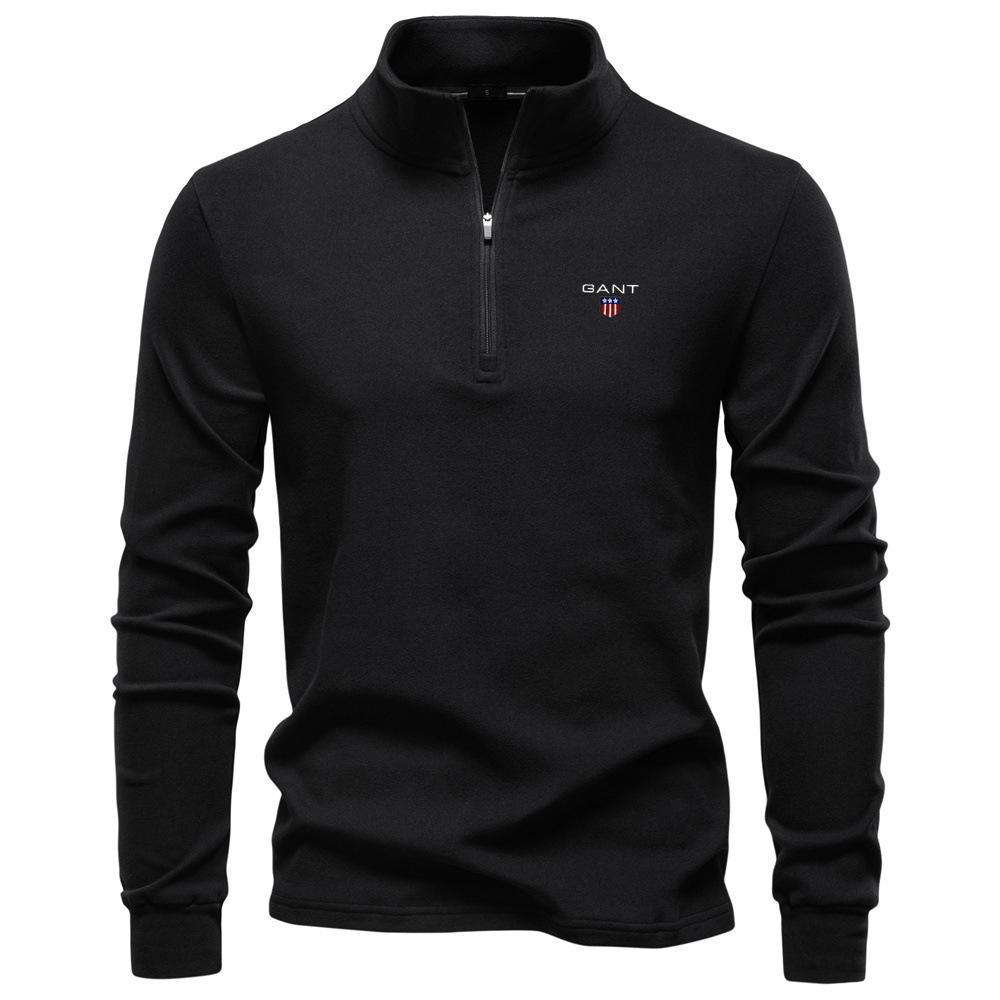 Gant 2025 Autumn/Winter Embroidered New Large Men's Stand Up Collar Half Zipper Long Sleeve German Velvet Warm Base Sweater S zwart