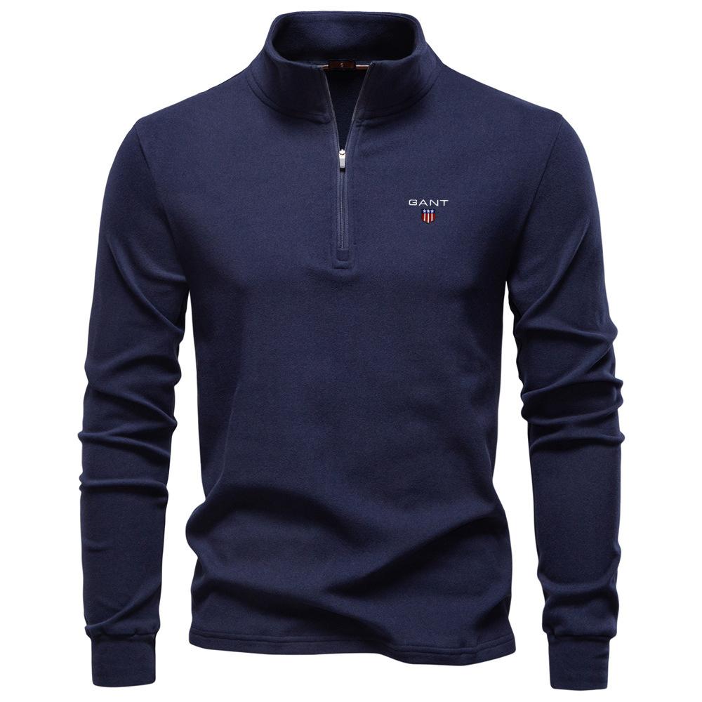 Gant 2025 Autumn/Winter Embroidered New Large Men's Stand Up Collar Half Zipper Long Sleeve German Velvet Warm Base Sweater M
