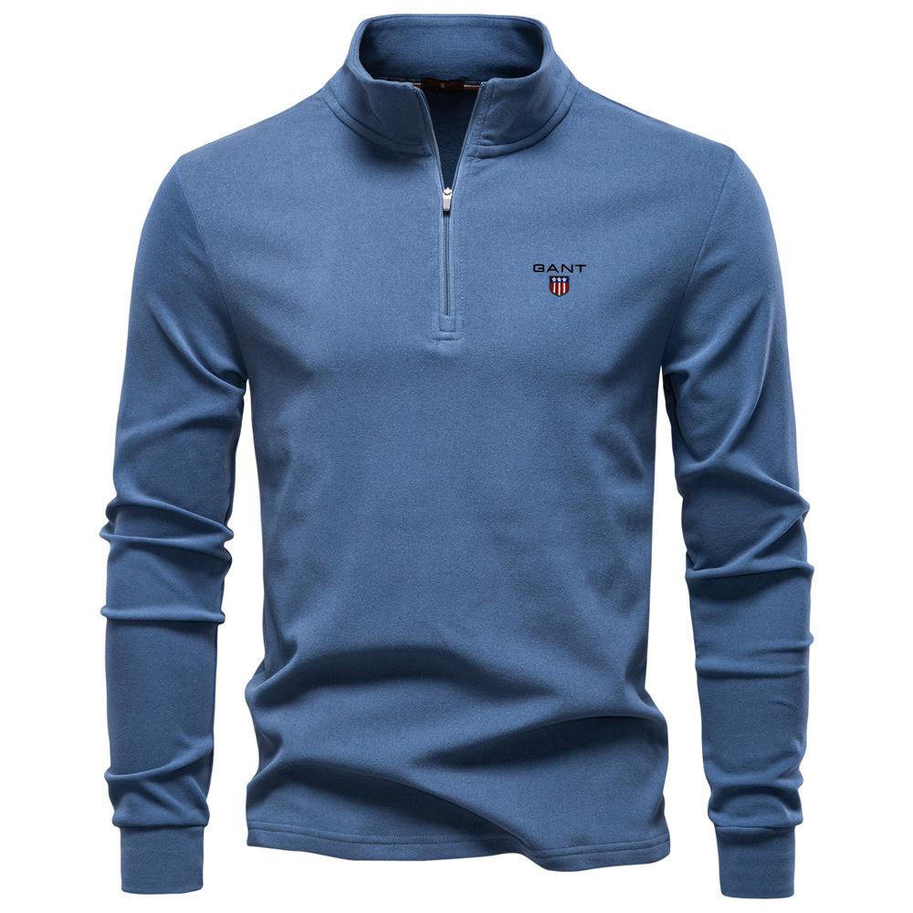 Gant 2025 Autumn/Winter Embroidered New Large Men's Stand Up Collar Half Zipper Long Sleeve German Velvet Warm Base Sweater M