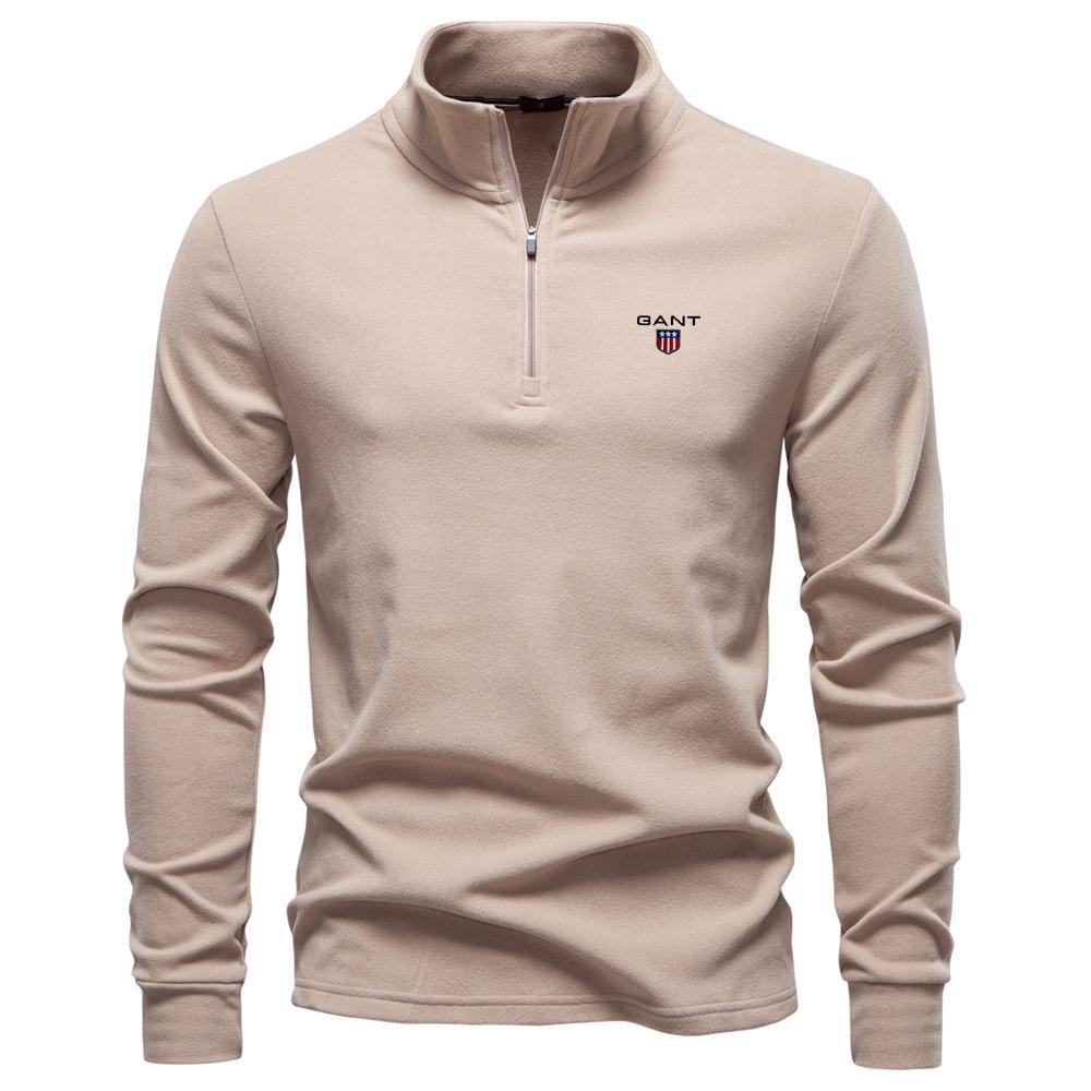 Gant 2025 Autumn/Winter Embroidered New Large Men's Stand Up Collar Half Zipper Long Sleeve German Velvet Warm Base Sweater XXL