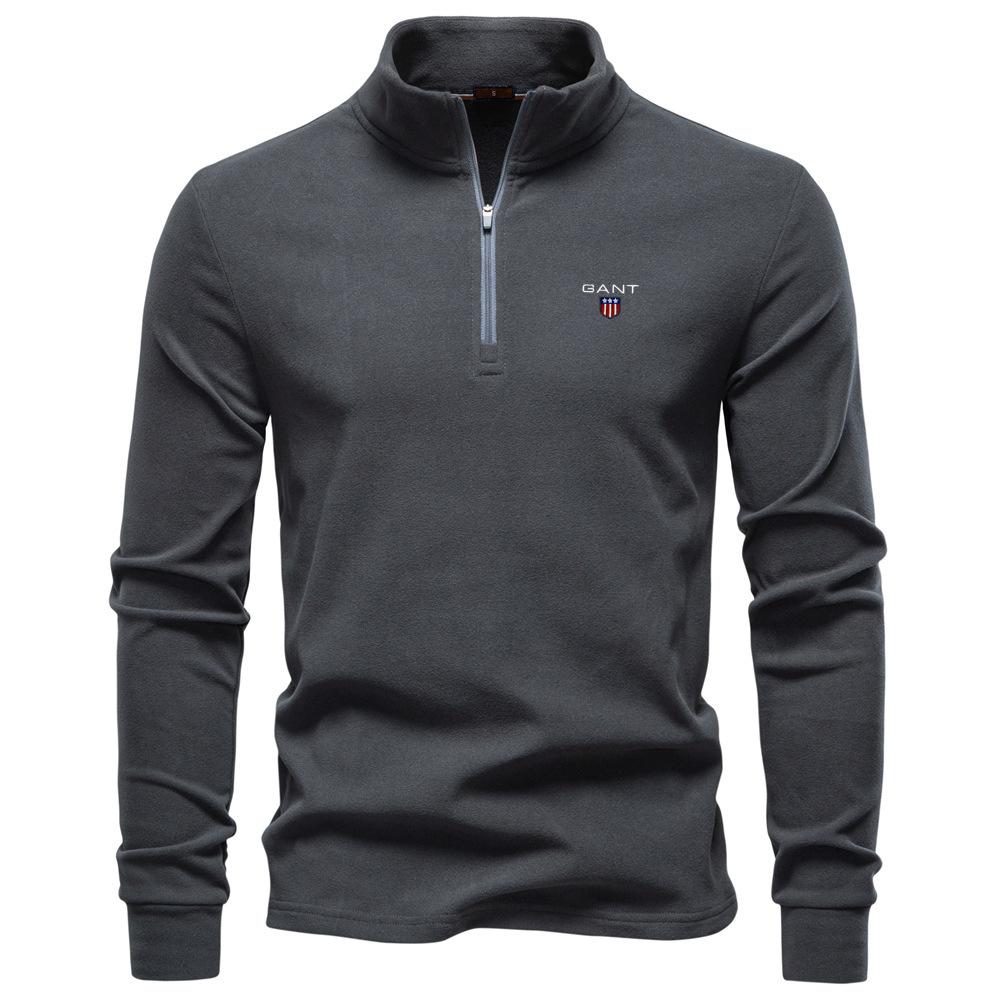 Gant 2025 Autumn/Winter Embroidered New Large Men's Stand Up Collar Half Zipper Long Sleeve German Velvet Warm Base Sweater XXL