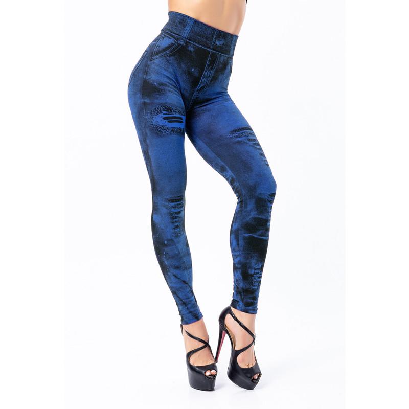 Zorioneko Dames rekbare imitatie jeans denim legging hoge taille skinny broek 2XL