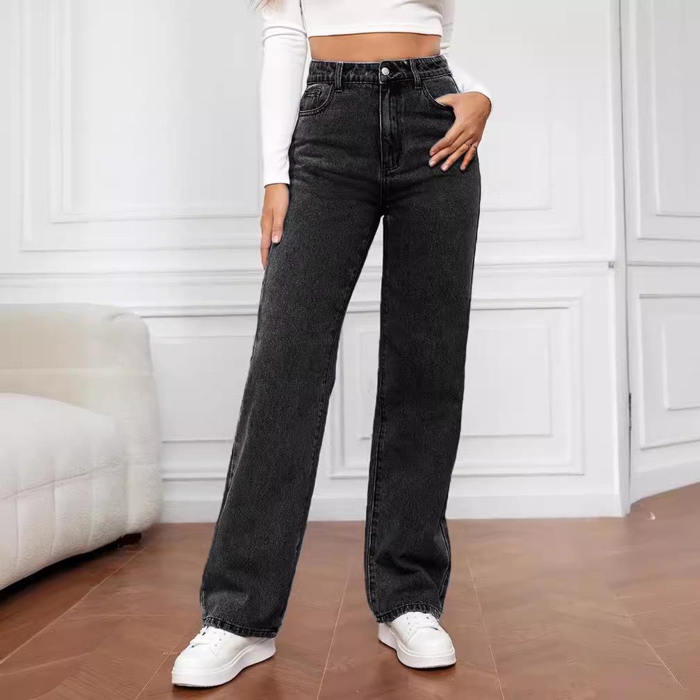 The Two European and American High Waist Light Washed Wide Leg Women's Jeans L zwart