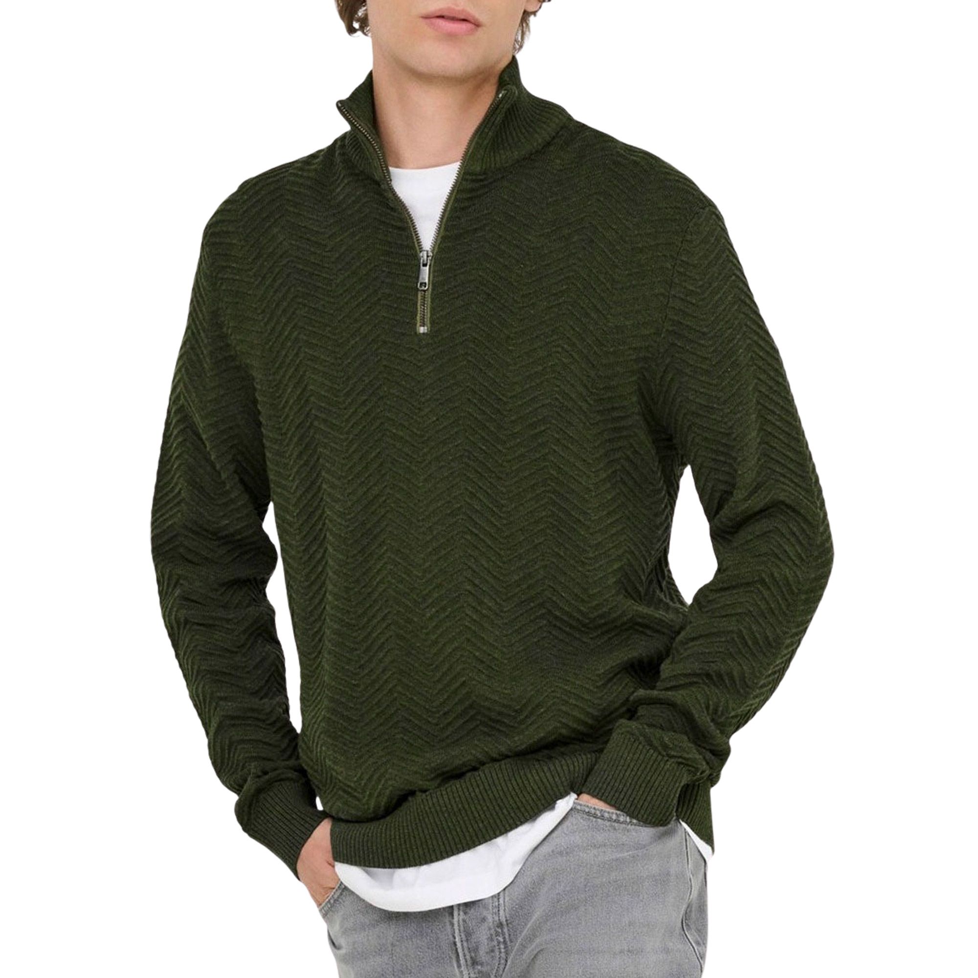 Only & Sons Mace Herringbone Knit Half Zip Sweater Heren