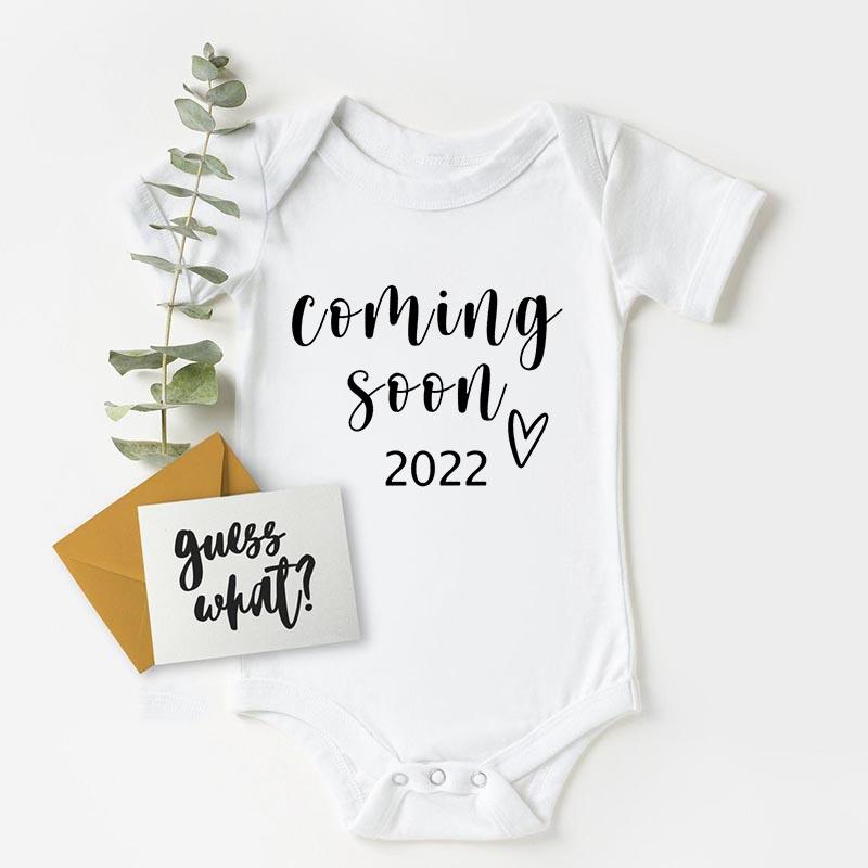 Jiangkao Baby Aankondiging Onesies Binnenkort 2022 Pasgeboren Baby Body Zomer Jongens Meisjes Romper Body Zwangerschap Onthullen Kleding 12M