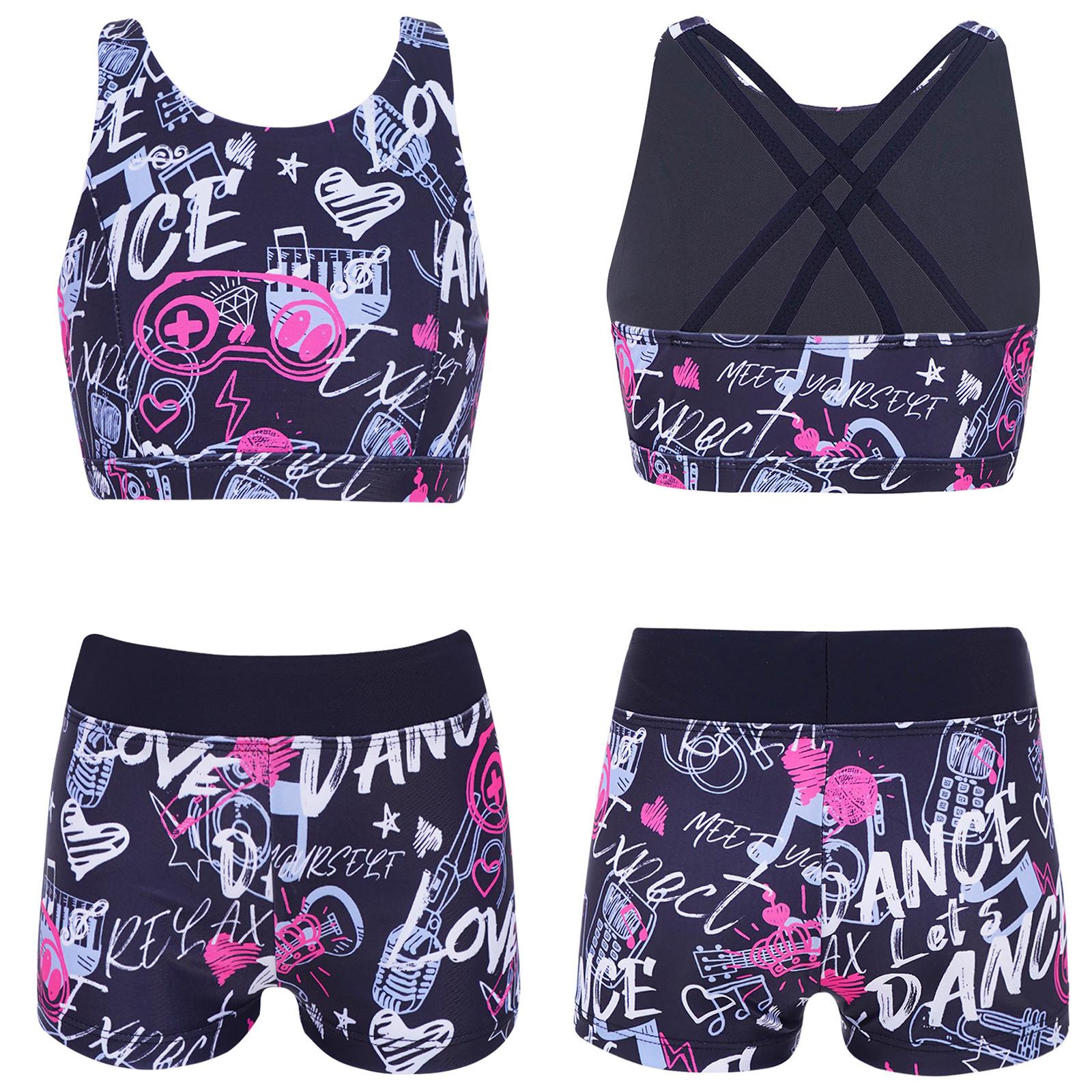 ZDHoor Kindermeisjes 2-delig badpak met gekruiste rugvest en boyshorts tankini-badpakken 9-10 Years
