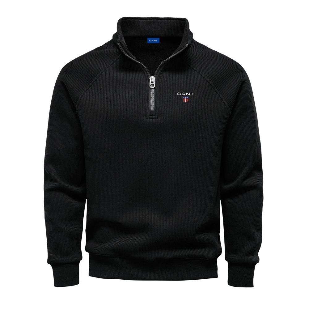 Gant 2025 New Autumn/Winter Embroidery Half Zipper Hoodie Stand Up Collar Trendy Versatile Plush Men's Hoodie XL