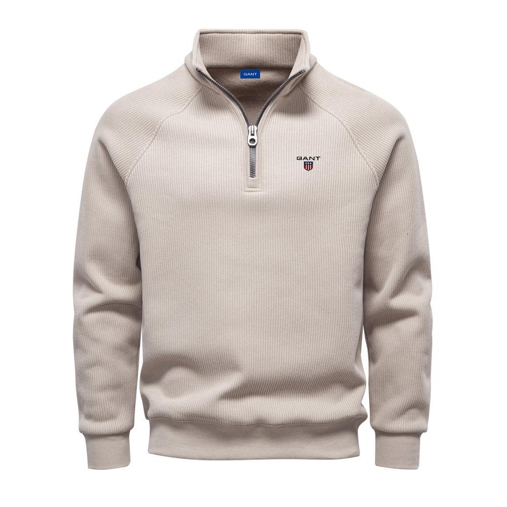 Gant 2025 New Autumn/Winter Embroidery Half Zipper Hoodie Stand Up Collar Trendy Versatile Plush Men's Hoodie M