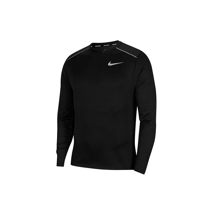 Nike Dri-Fit Miler Long Sleeve Running Casual T-Shirt Men Tops Black CU0319-010 M
