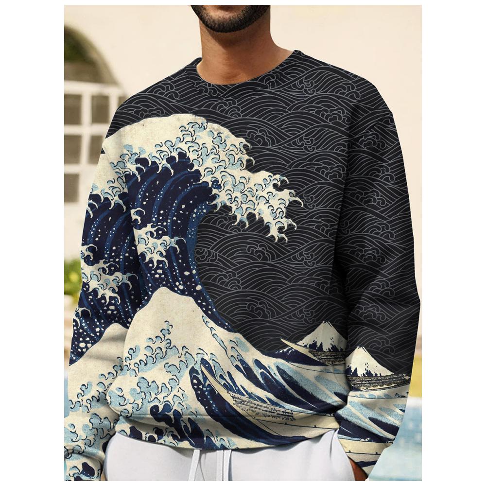 Bobby 2 Japanse Ukiyoe Sweatshirt Voor Heren Lange Mouw Tops Wave Grafische Kleding Oversized O Hals Pullover 2023 Streetshirt Boy Hoodies 3XL
