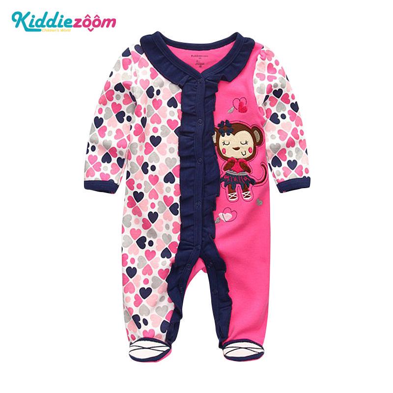 KIDDIEZOOM Jongens Meisjes Cartoon Gestreepte Print Home Romper Pyjama Pasgeboren Baby Babykleding 12M