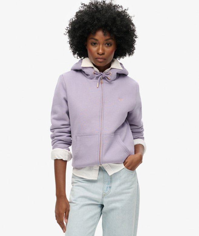 Superdry Essential Hoodie met Rits en Borgvoering Paars