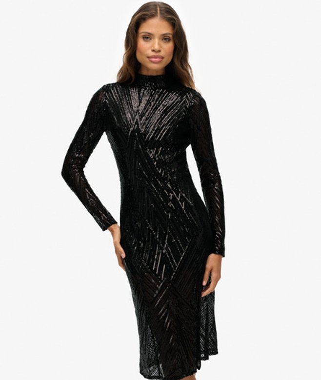 Superdry Midi-jurk met Open rug en Lange Mouwen Black