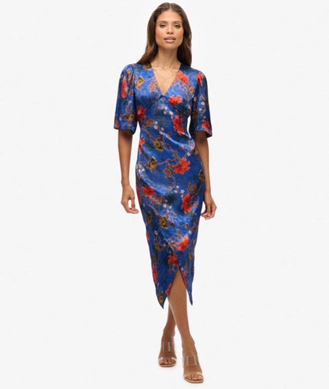 Superdry Korte Mouw Jacquard Midi-jurk Blue