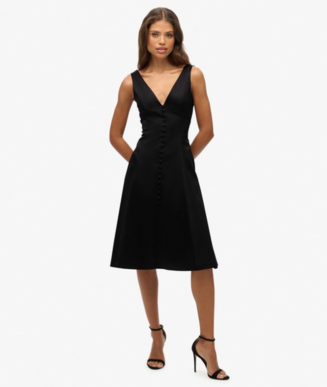 Superdry Satijnen V-hals Midi-jurk Black