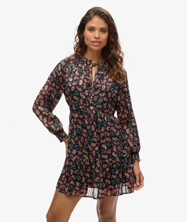 Superdry Metallic Mini-jurk met Print en Lange Mouwen Black