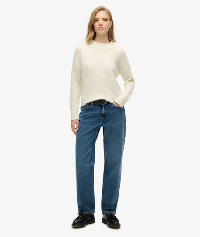 Superdry Rechte Jeans met Middelhoge Taille Blauw