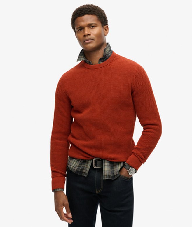 Superdry Gebreide Trui met Ronde Hals en Textuur Orange