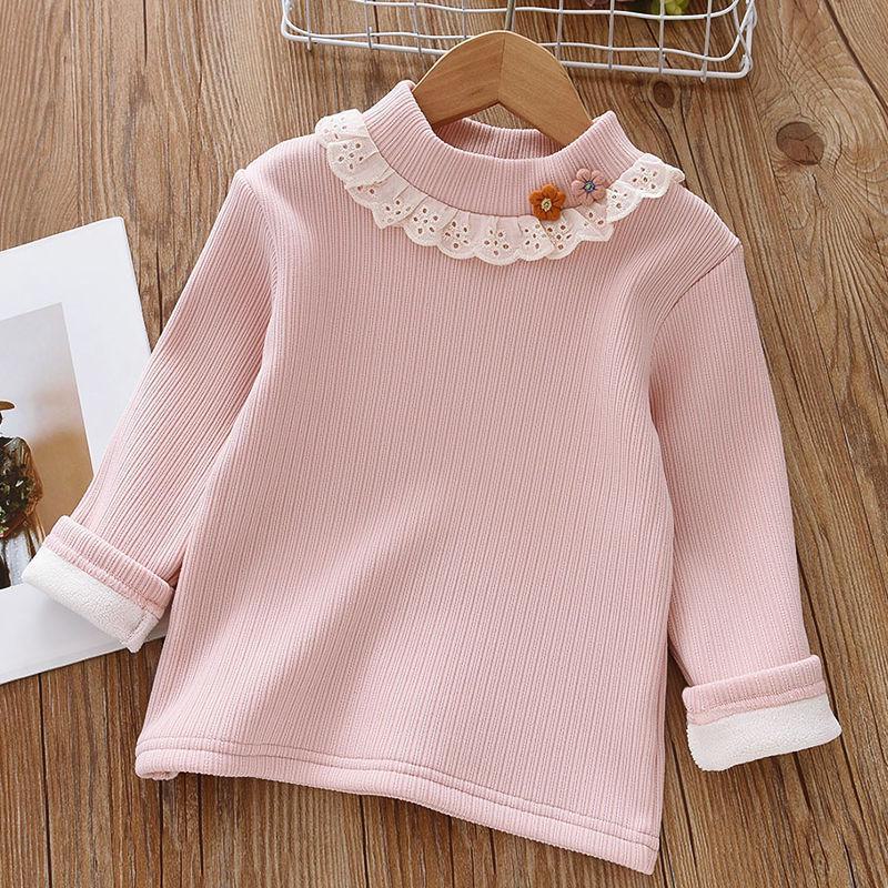AI Supermarket Meisjes Winter Fluwelen Kanten Turtleneck Gebreid T-shirt 110 cm