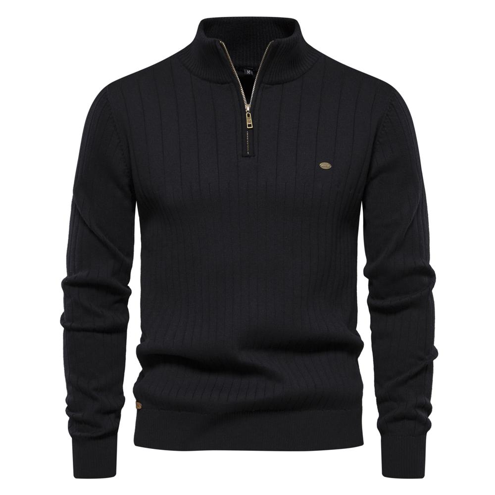 AIOPESON Men Fashion 2023 Nieuwe Herfst Rits Trui Truien voor Mannen Hoge Kwaliteit Warme Winter Stand Kraag Katoenen Gebreide Trui Mannen S 55-65 kg zwart