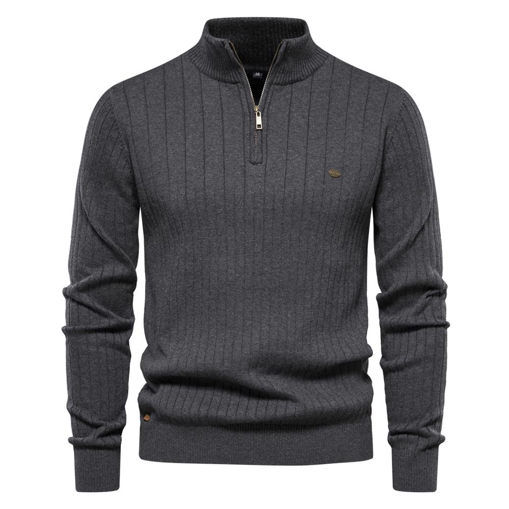 AIOPESON Men Fashion 2023 Nieuwe Herfst Rits Trui Truien voor Mannen Hoge Kwaliteit Warme Winter Stand Kraag Katoenen Gebreide Trui Mannen S 55-65 kg