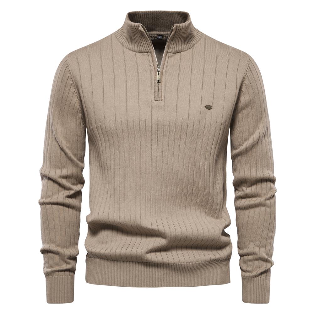 AIOPESON Men Fashion 2023 Nieuwe Herfst Rits Trui Truien voor Mannen Hoge Kwaliteit Warme Winter Stand Kraag Katoenen Gebreide Trui Mannen M 65-75 kg kaki