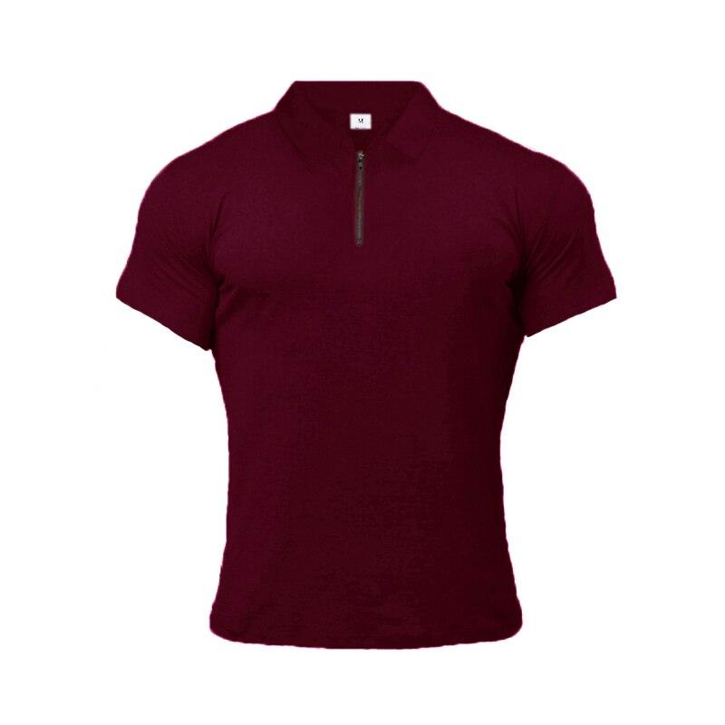 Muscleguys Nieuwe Collectie Heren Zip Polo Tees Katoen Fitness Polo T-shirt Modemerk Korte Mouw Gym Bodybuilding Kleding XXL rood