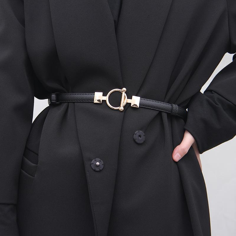 R&N Fashion Gouden ronde gespriemen voor dames PU-leer Dunne tailleriem Mode Koffie Kameel Zwarte tailleband voor galakostuum