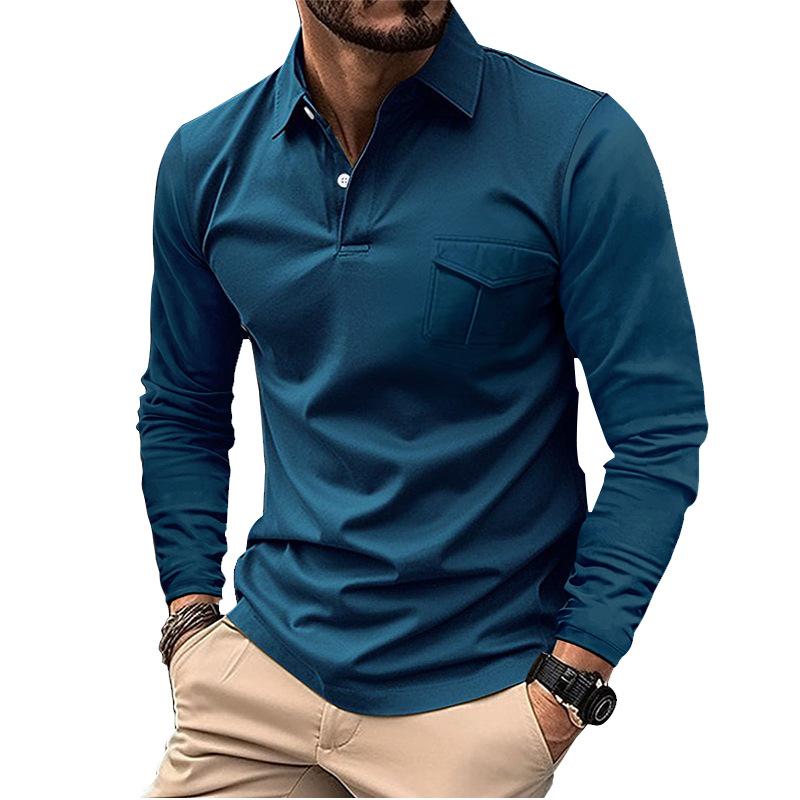 Fashion human Lente en herfst nieuw heren poloshirt met lange mouwen casual revers sport poloshirt L