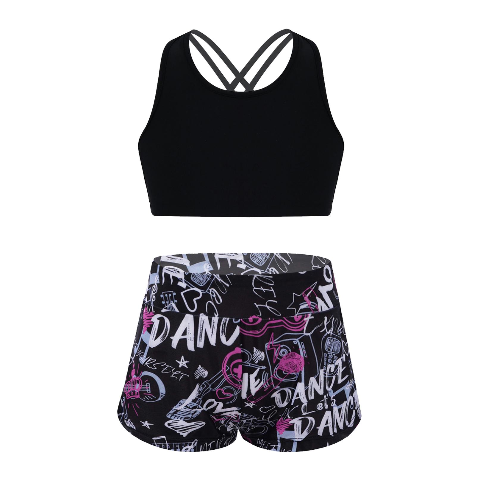 Yeahdor Meisjes badpak 2PCS set Racerback top met korte dans sport outfits gymnastiek zwemkleding 10-12Years