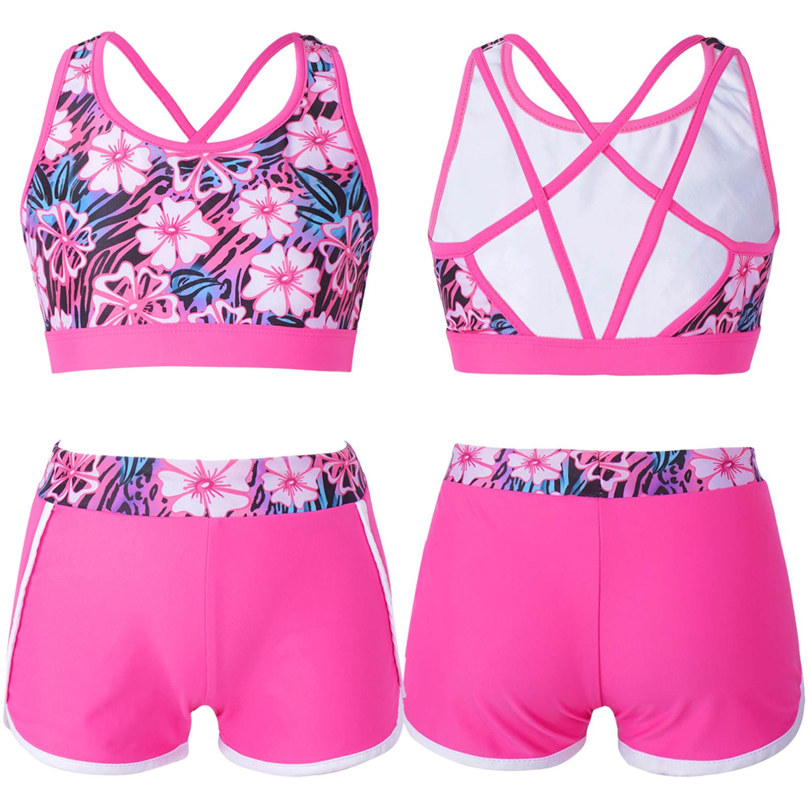 HULIJA Kinderen meisjes 2-delige tankiniset gekruiste tanktop met boyshorts zomerstrandkleding badpak 11-12 Years