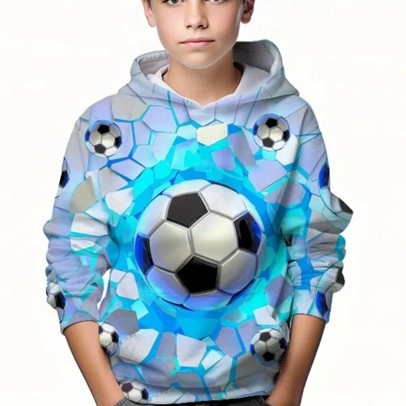 ETST 012 Kindermode Voetbal 3D Geprint Jongens Casual Capuchon Pullover Sweatshirt Voor Lente Herfst Kinder Tops Kleding 140CM